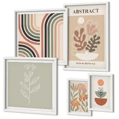 Set of 5 wall art pieces Stylish plant abstractions