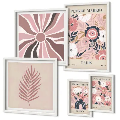 Framed photo set Boho style flower markets