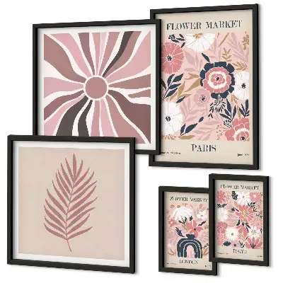Framed photo set Boho style flower markets