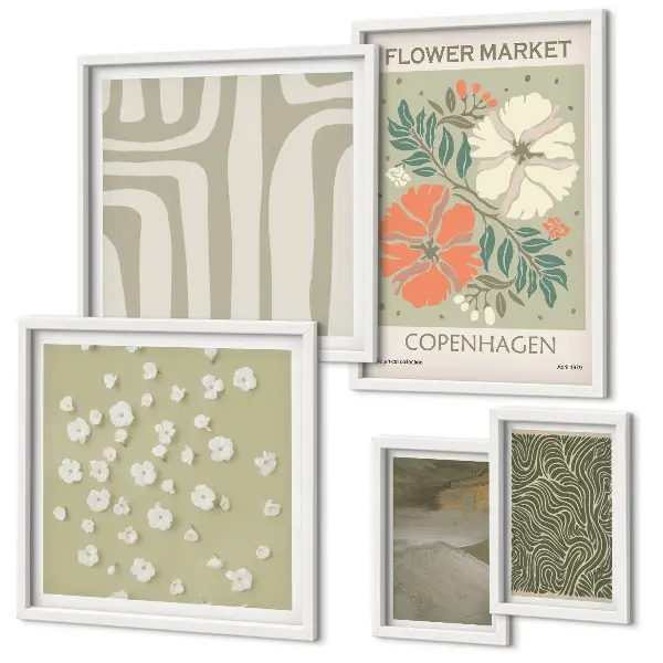 Set of 5 wall art pieces Plant motifs boho patterns