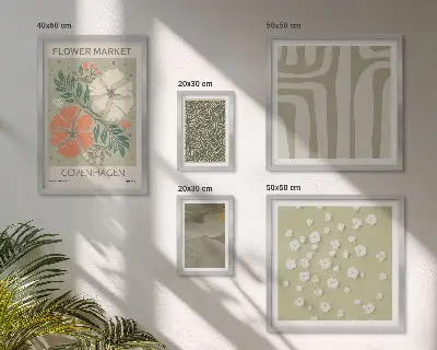 Set of 5 wall art pieces with boho plant motifs