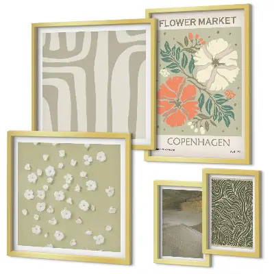 Set of 5 wall art pieces Plant motifs boho patterns