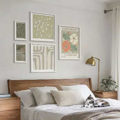 Set of 5 wall art pieces Plant motifs boho patterns