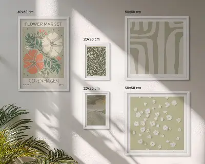 Set of 5 wall art pieces with boho plant motifs