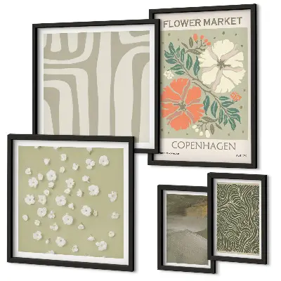 Set of 5 wall art pieces Plant motifs boho patterns
