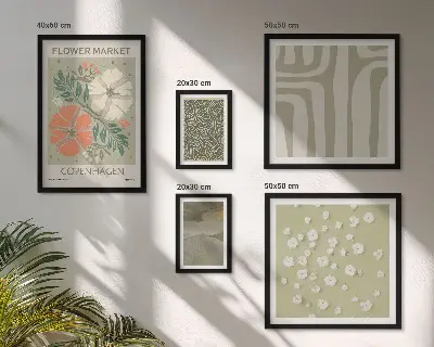 Set of 5 wall art pieces with boho plant motifs