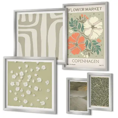 Set of 5 wall art pieces Plant motifs boho patterns