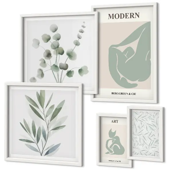 Gallery wall Stylish plant and abstract graphics