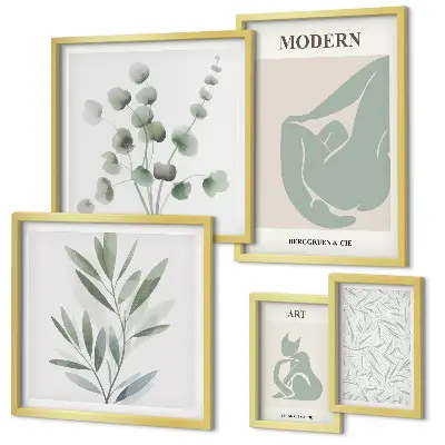 Gallery wall Stylish plant and abstract graphics