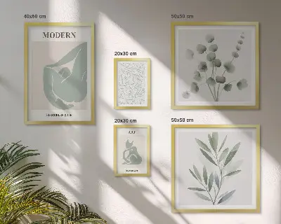 Gallery wall Stylish plant and abstract graphics