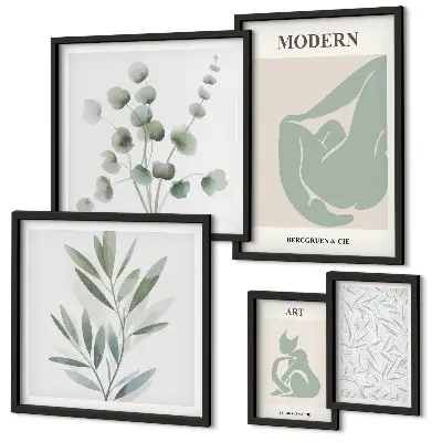 Gallery wall Stylish plant and abstract graphics