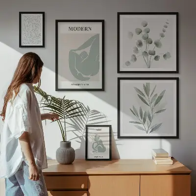 Gallery wall Stylish plant and abstract graphics