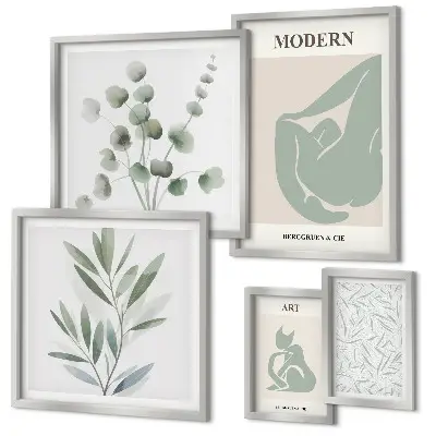 Gallery wall Stylish plant and abstract graphics