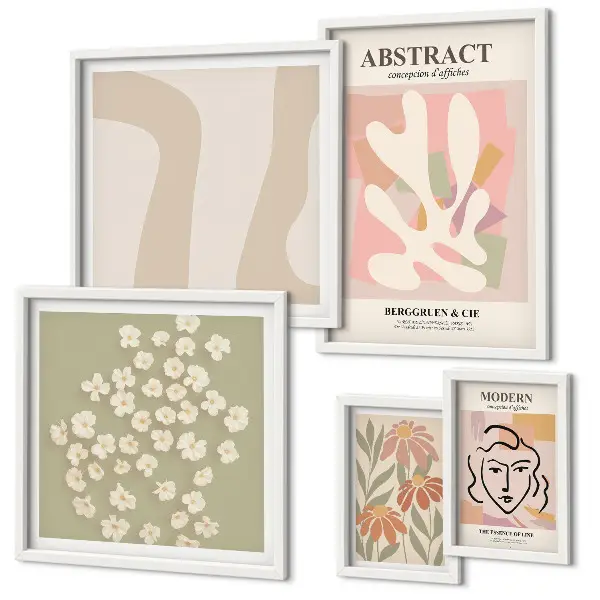 Framed photo set Stylish abstract flowers interior