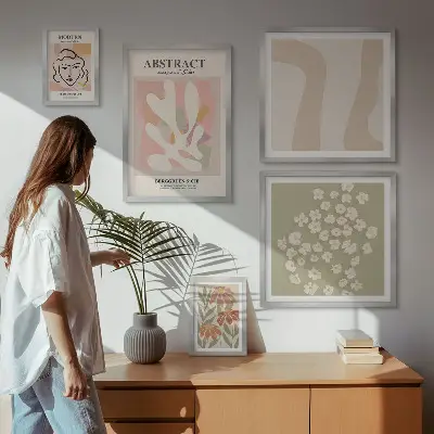 Framed photo set Stylish abstract flowers interior