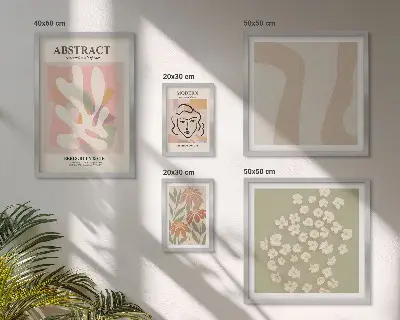 Framed photo set Stylish abstract flowers interior