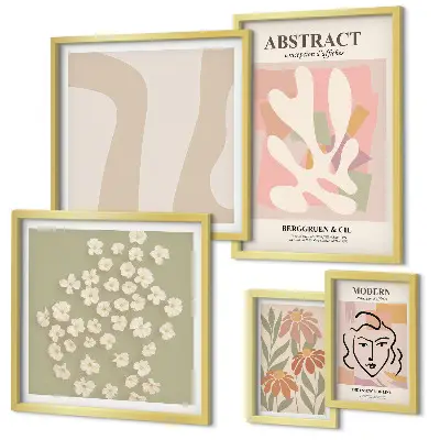Framed photo set Stylish abstract flowers interior