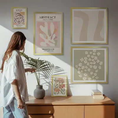 Framed photo set Stylish abstract flowers interior