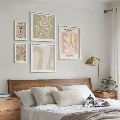 Framed photo set Stylish abstract flowers interior