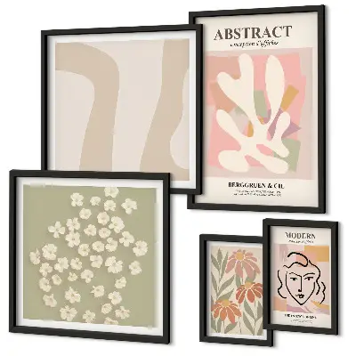 Framed photo set Stylish abstract flowers interior