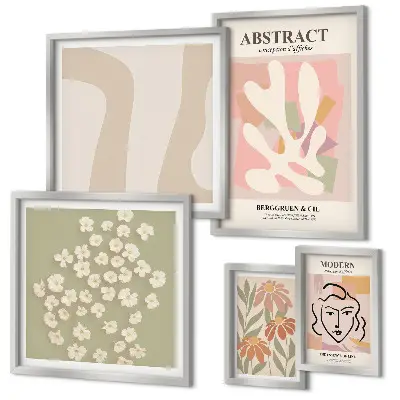 Framed photo set Stylish abstract flowers interior
