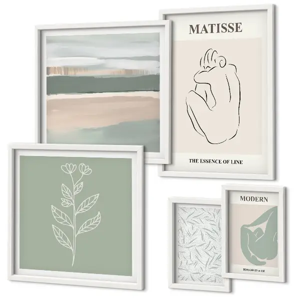 Set of 5 wall art pieces with stylish plant graphics
