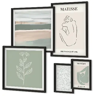 Set of 5 wall art pieces with stylish plant graphics