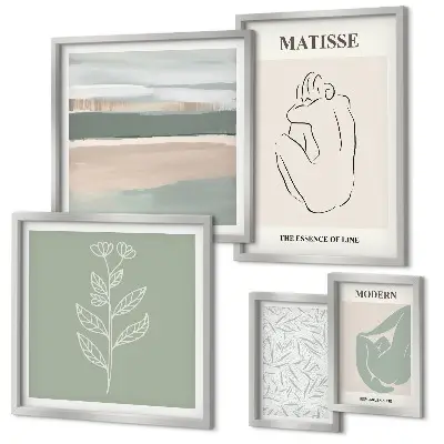 Set of 5 wall art pieces with stylish plant graphics