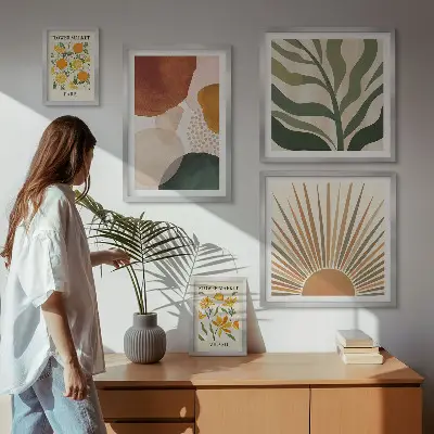 Set of 5 wall art pieces Stylish plant graphics geometry