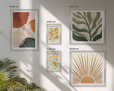 Set of 5 wall art pieces Stylish plant graphics geometry