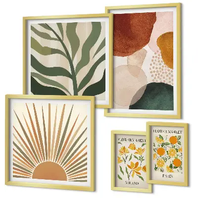 Set of 5 wall art pieces Stylish plant graphics geometry