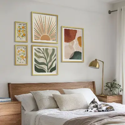 Set of 5 wall art pieces Stylish plant graphics geometry