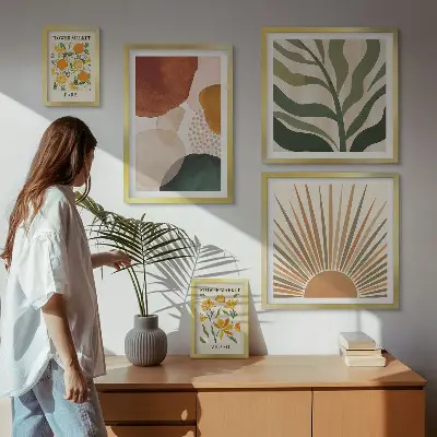 Set of 5 geometric plant wall art prints stylish plant graphics