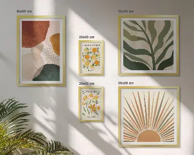 Set of 5 wall art pieces Stylish plant graphics geometry