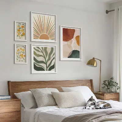 Set of 5 wall art pieces Stylish plant graphics geometry