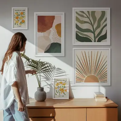 Set of 5 wall art pieces Stylish plant graphics geometry