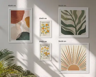 Set of 5 wall art pieces Stylish plant graphics geometry