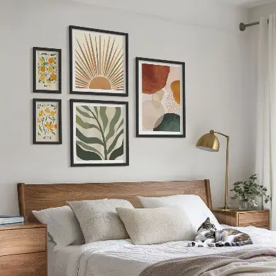 Set of 5 wall art pieces Stylish plant graphics geometry