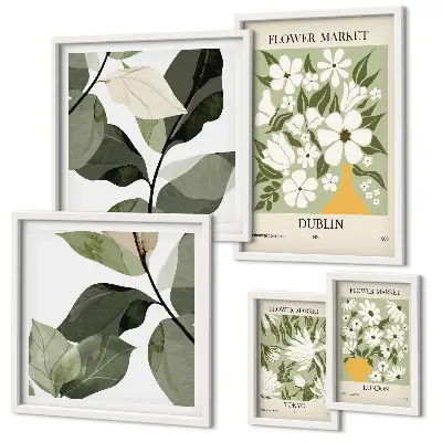 Framed photo set floral motifs of London, Dublin, and Tokyo