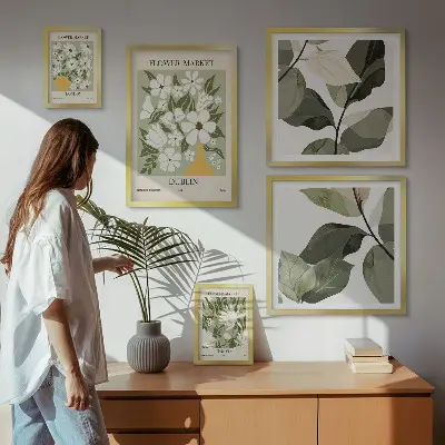 Framed photo set floral motifs of London, Dublin, and Tokyo