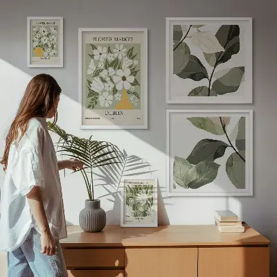 Framed photo set floral motifs of London, Dublin, and Tokyo