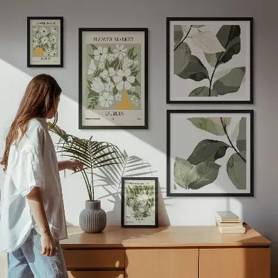 Framed photo set floral motifs of London, Dublin, and Tokyo