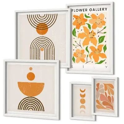 Set of 5 wall art pieces Stylish flowers and geometry