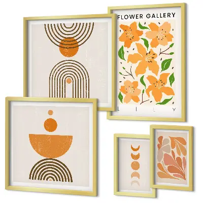 Set of 5 wall art pieces Stylish flowers and geometry