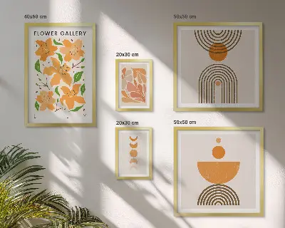 Set of 5 wall art pieces Stylish flowers and geometry