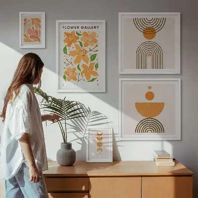 Set of 5 wall art pieces Stylish flowers and geometry