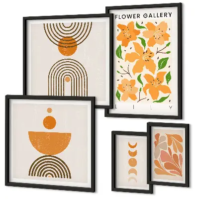 Set of 5 wall art pieces Stylish flowers and geometry