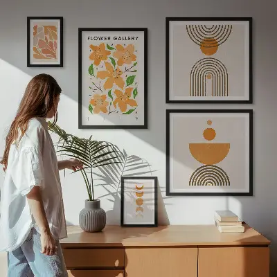 Set of 5 wall art pieces Stylish flowers and geometry