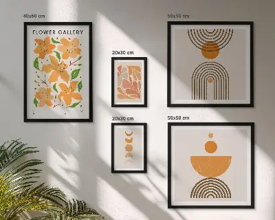Set of 5 wall art pieces Stylish flowers and geometry