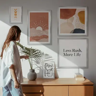 Gallery wall Stylish abstract sun graphics